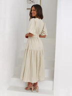 Tiered Surplice Midi Dress with Half Sleeves