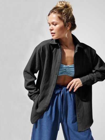 Textured Long Sleeve Collared Shirt - 100% Cotton