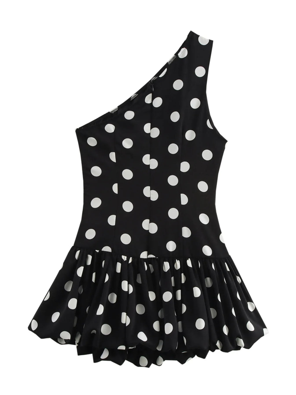 DotDrape One-Shoulder Ruffled Polka Dot Mini Dress