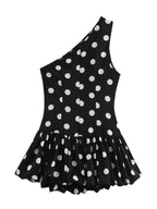 DotDrape One-Shoulder Ruffled Polka Dot Mini Dress