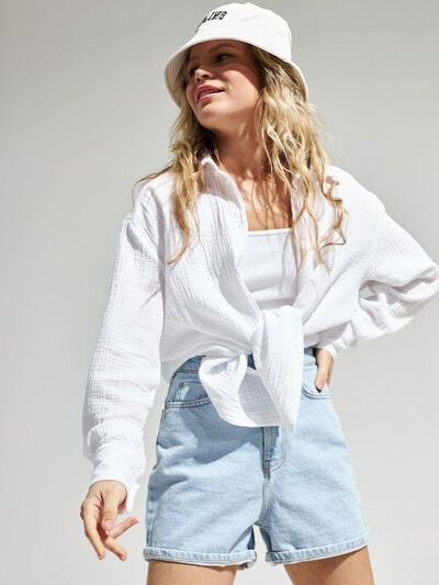 Textured Long Sleeve Collared Shirt - 100% Cotton