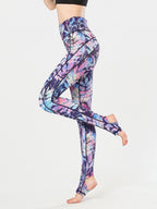 Printed Wide Waistband Active Leggings with Stirrups - High Stretch & Stylish