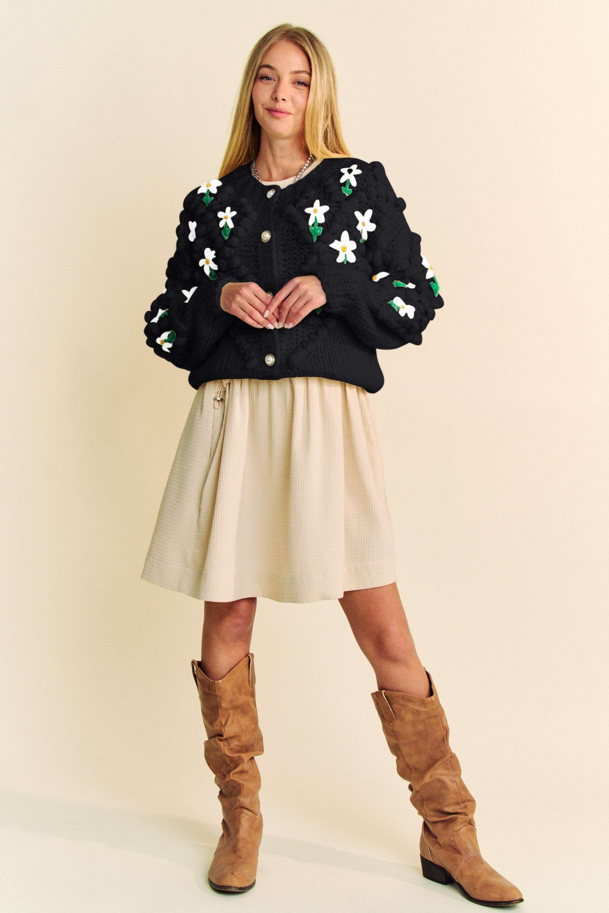 Davi & Dani Floral Button-Down Cardigan