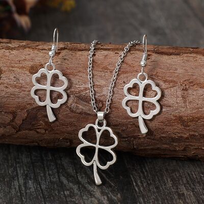 Elegant Lucky Clover Silver-Plated Jewelry Set - Necklace & Earrings Silver One Size