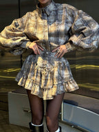Lantern Sleeve Shirt & Ruffled Skirt Set - Chic & Feminine