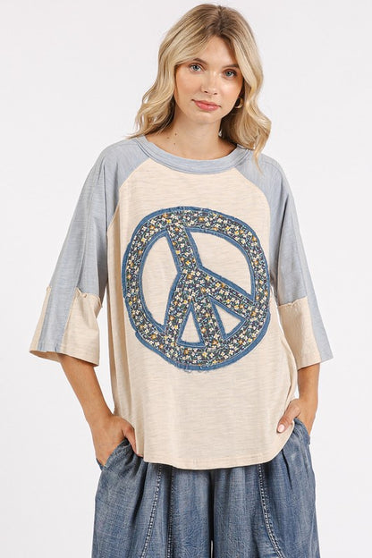 Mittoshop Peace Sign Patch Mineral Washed T-Shirt