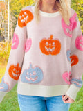 Halloween Cute Pumpkin Pattern Knit Sweater Dusty Pink
