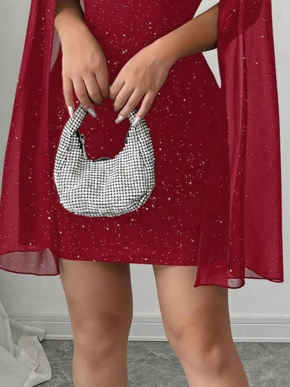 Glitter Cutout Bodycon Mini Dress with Cape Sleeves