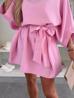 Batwing Sleeve Tie-Waist Mini Dress