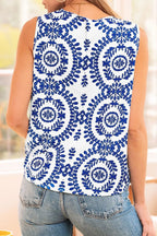 Printed Sleeveless Crew Neck Top - Lightweight Style