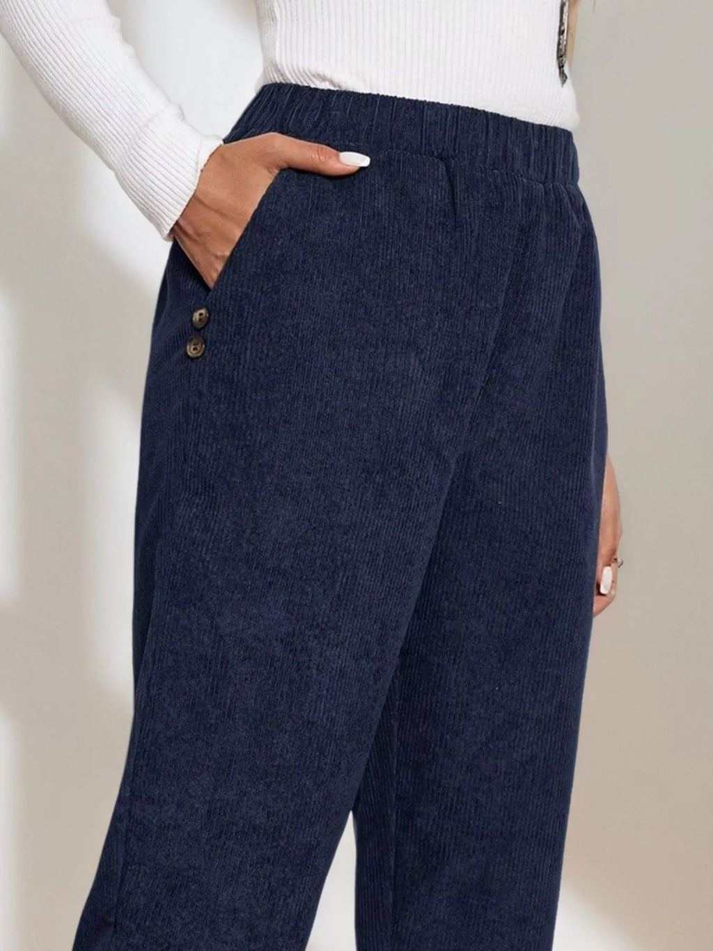 Comfort Fit Corduroy Elastic Waist Cropped Pants