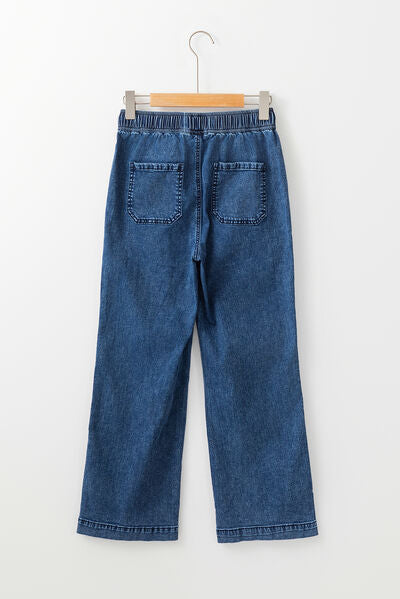 Mineral Wash Drawstring Waist Straight Jeans