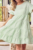 Textured Short Sleeve Tiered Mini Dress - Chic & Flowy