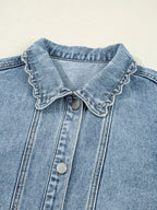 Stylish Scallop Trim Collar Denim Jacket with Patched Pockets