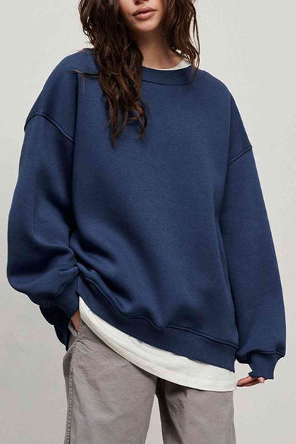 Oversized Round Neck Dropped Shoulder Sweatshirt French Blue