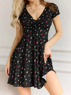 Full-Size Smocked Tie-Front V-Neck Mini Dress