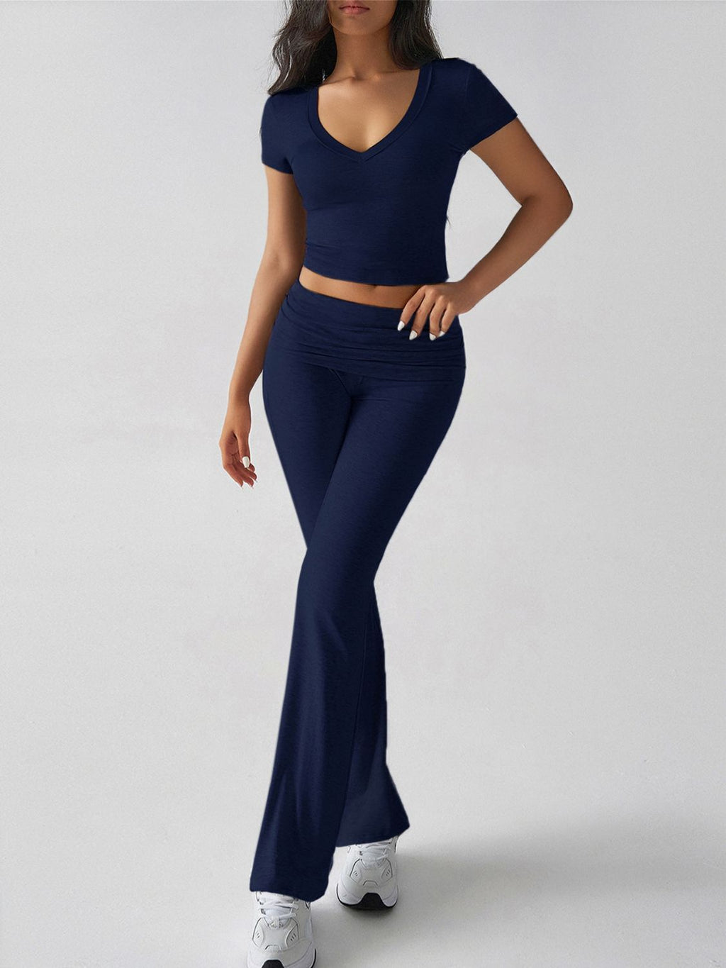 Devine V-Neck Top & Bootcut Leggings Set - Chic & Comfy