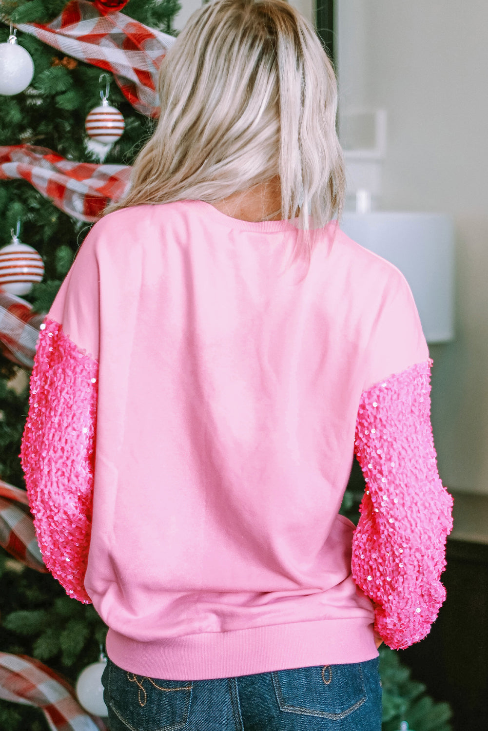 Sequin Heart Long Sleeve Sweatshirt for Valentine's Day