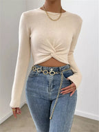 Chic Twisted Front Cropped Knit Top