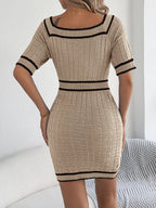 Decorative Button Short Sleeve Sweater Dress - Chic & Comfortable