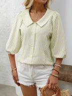 UrbanLine Striped Button Down Shirt - 3/4 Sleeve Style