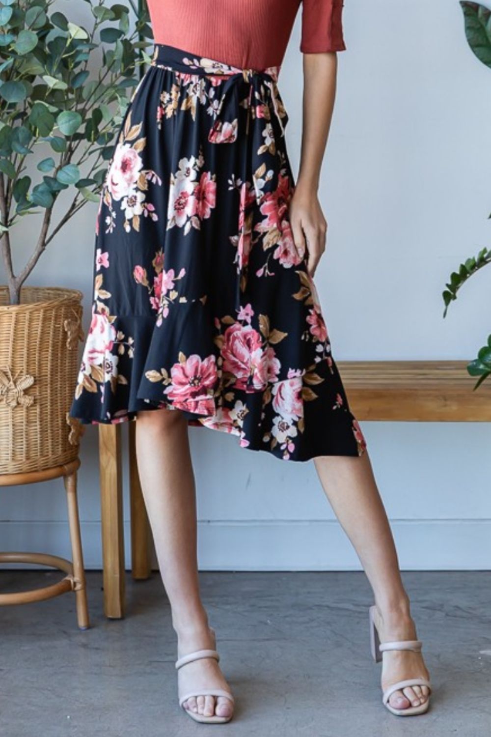 Reborn J Floral Wrap Skirt with Ruffle Hem