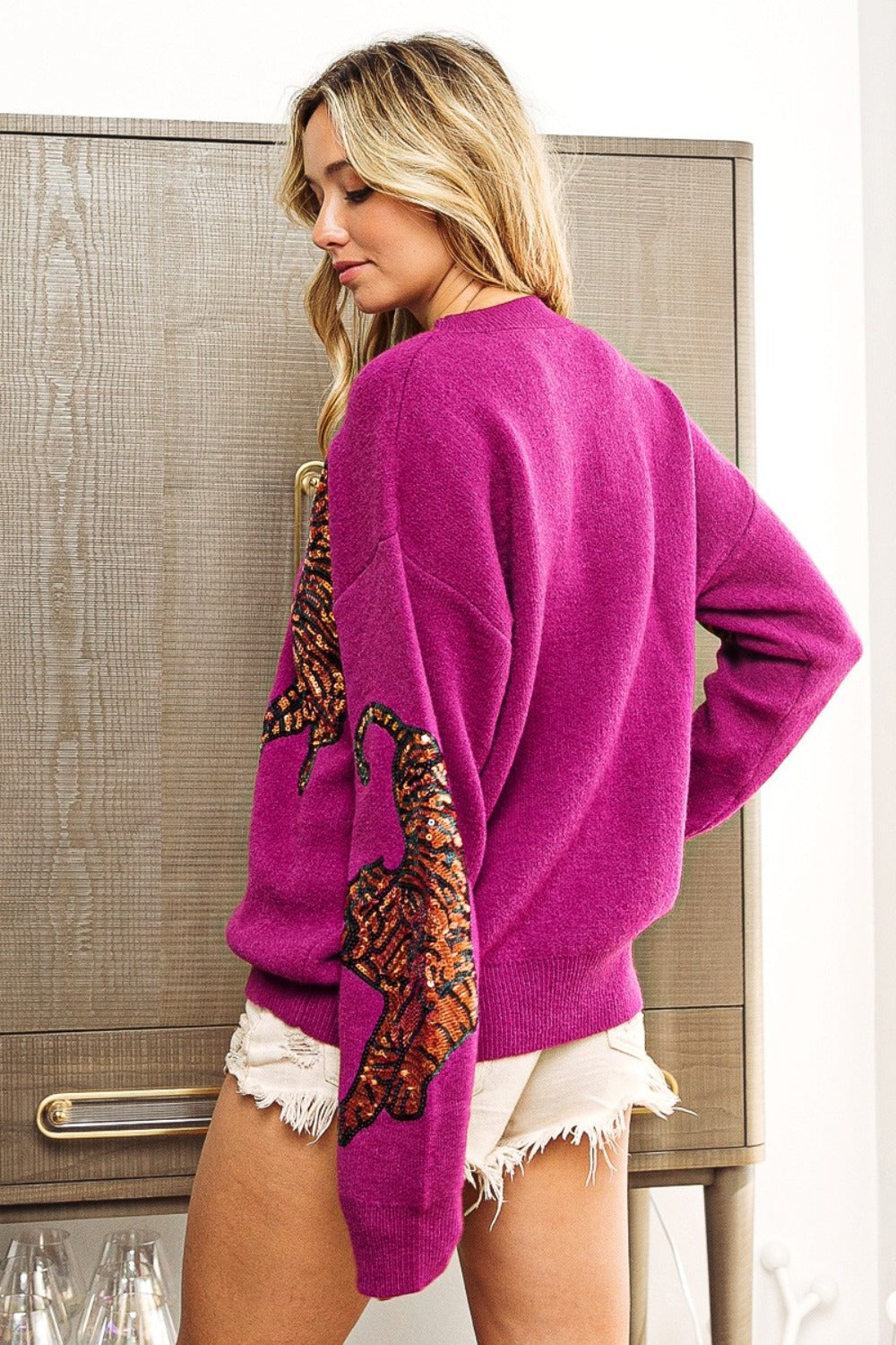 BiBi Sequin Tiger Embroidered Sweater