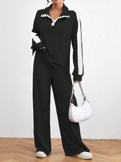 Ribbed Two-Piece Long Sleeve Top & Pants Set