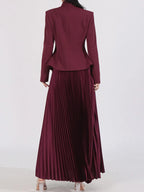 Elegant Button Up Long Sleeve Blouse & Pleated Skirt Two-Piece Set