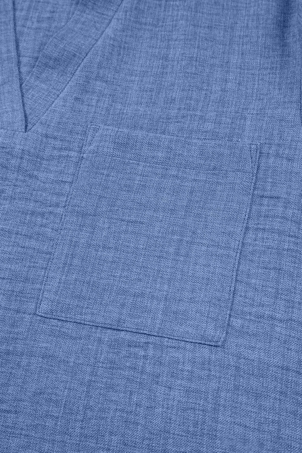 Classic Roll-Up Sleeve Notched Collar Blouse with Pocket Detail