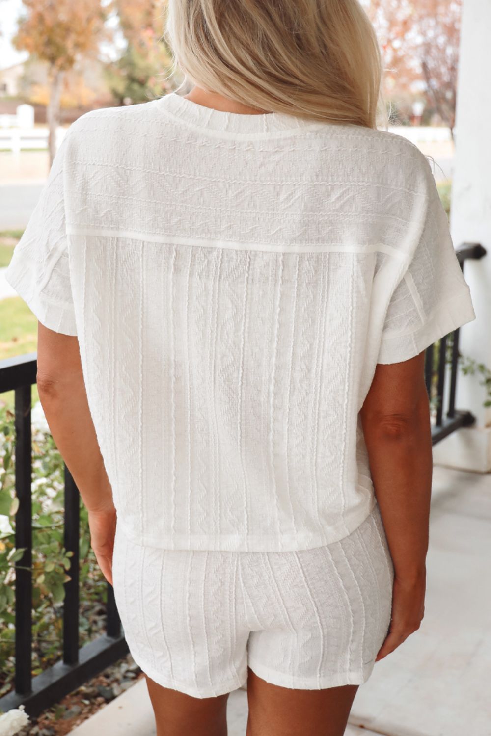 Textured Short Sleeve Top and Shorts Set - Stylish & Comfy