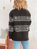 Geometric Print Dropped Shoulder Long Sleeve Sweater