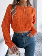 Cutout Back Openwork Knit Long Sleeve Sweater