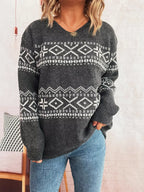 Geometric Print Dropped Shoulder Long Sleeve Sweater