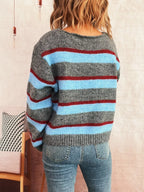 Striped Ribbed Round Neck Long Sleeve Sweater