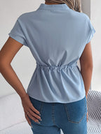Notched Short Sleeve Blouse - Chic & Versatile