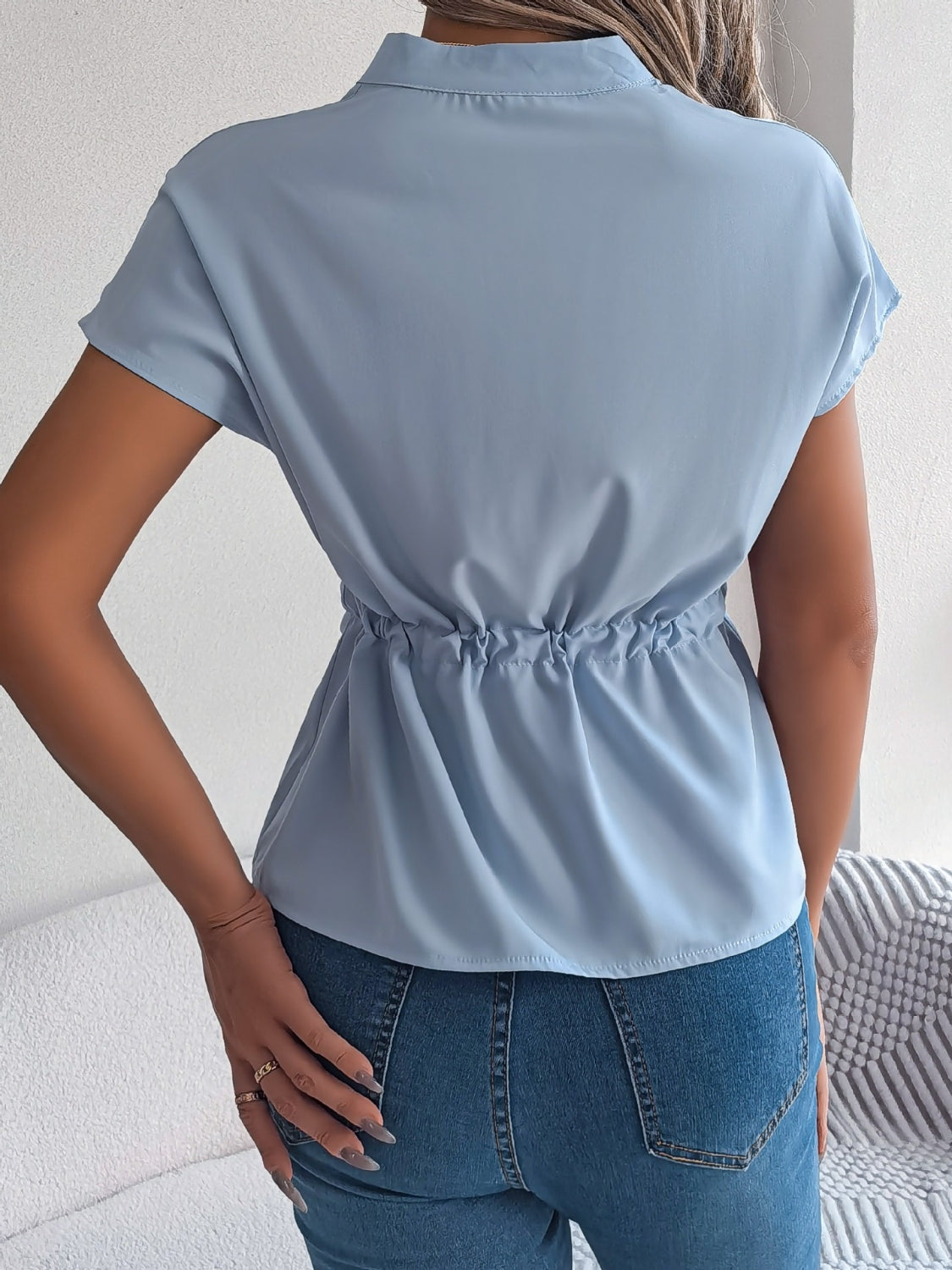 Notched Short Sleeve Blouse - Chic & Versatile