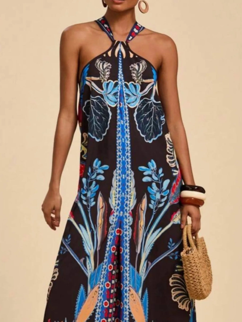 Boho Printed Halter Neck Wide-Leg Jumpsuit