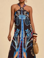 Boho Printed Halter Neck Wide-Leg Jumpsuit