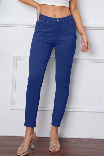 Stretchy Stitch Pocketed Pants by Basic Bae Royal Blue