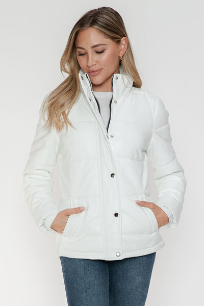 YMI Zip-Up Turtleneck Puffer Jacket with Pockets White