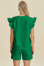 Textured Ruffle Sleeve Top & Shorts Set - Chic & Comfy