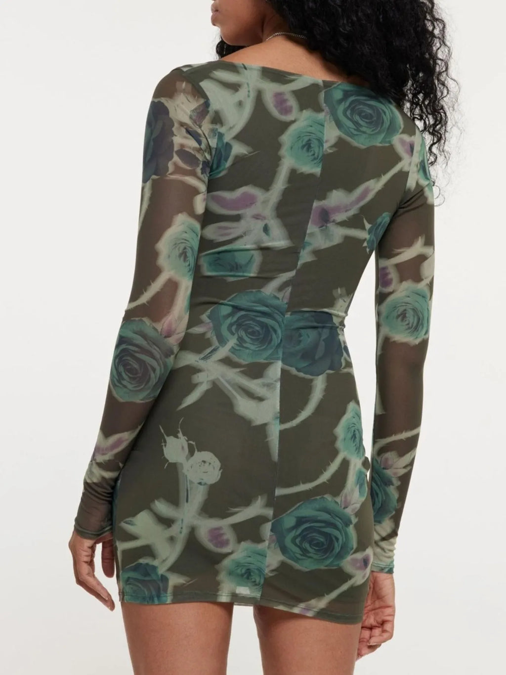 Keyhole Detail Mesh Long Sleeve Bodycon Dress