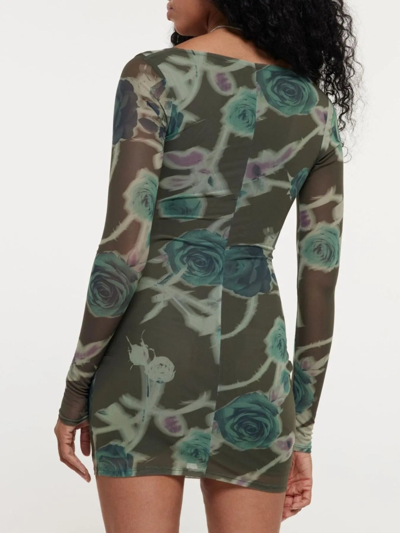 Keyhole Detail Mesh Long Sleeve Bodycon Dress