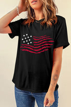 US Flag Round Neck Short Sleeve T-Shirt - Patriotic & Stylish