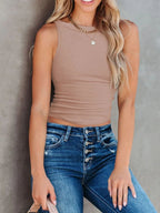Asymmetrical Ribbed Back Crop Tank Top