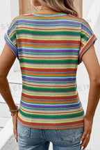 Multicolour Striped Twist Hem Cap Sleeve Top - Chic & Trendy