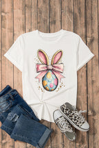 Easter Egg Bow Bunny Ear Graphic T-Shirt - Festive & Cute
