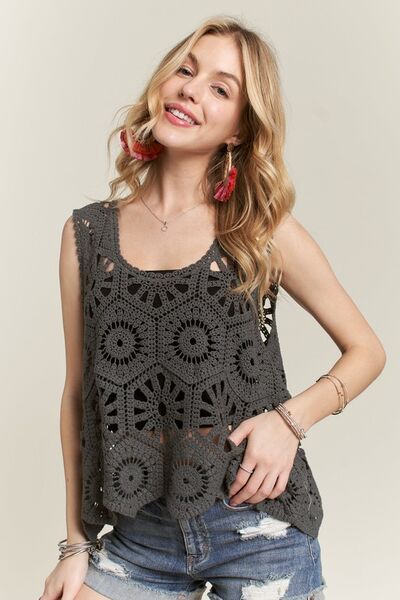 ADORA Crochet Wide Strap Tank Charcoal One Size