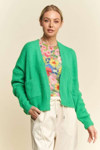 Davi & Dani Open Front Drop Shoulder Cardigan Green